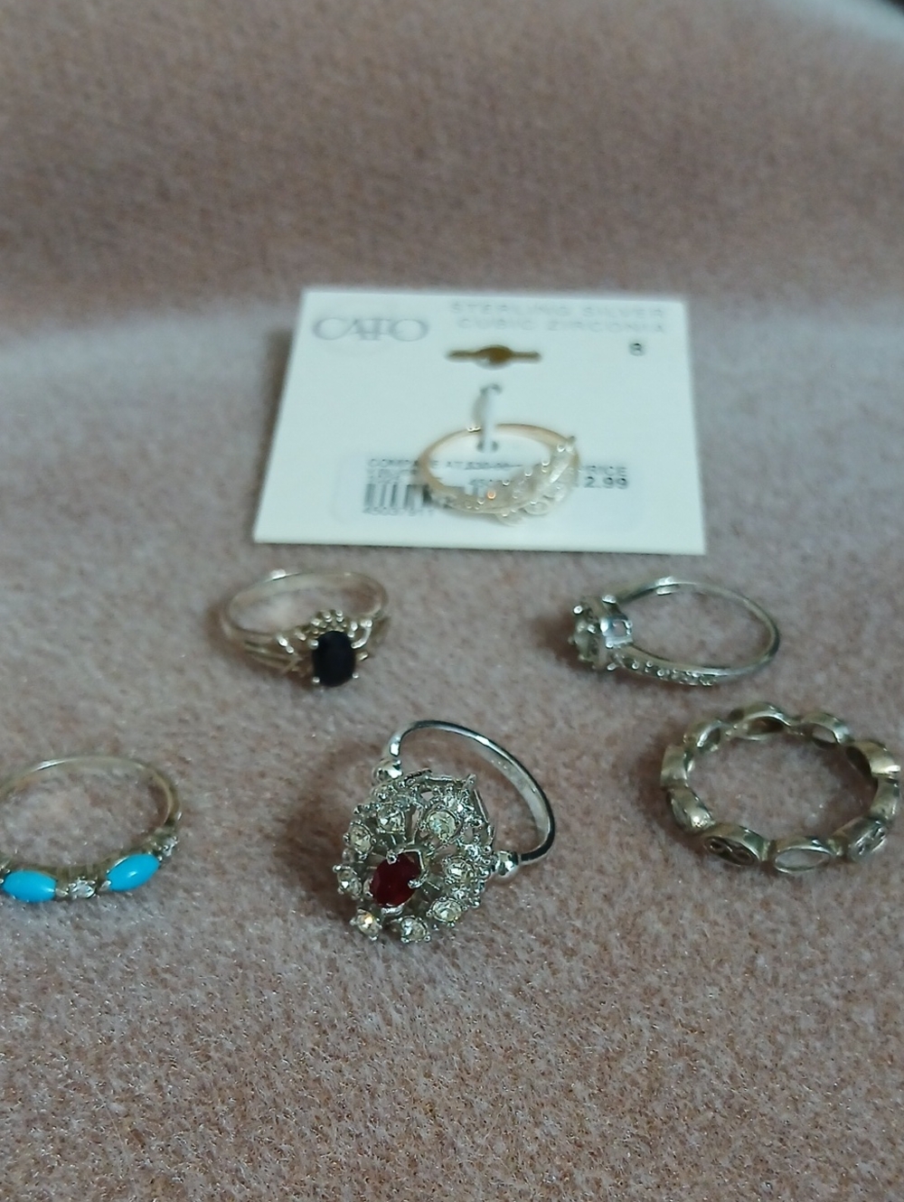 Cato Silver-Tone Rings Set with Turquoise, Red, Black & Clear Stones